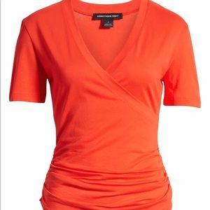 NAVY Red Surplice Short Sleeve Shirt Size XS